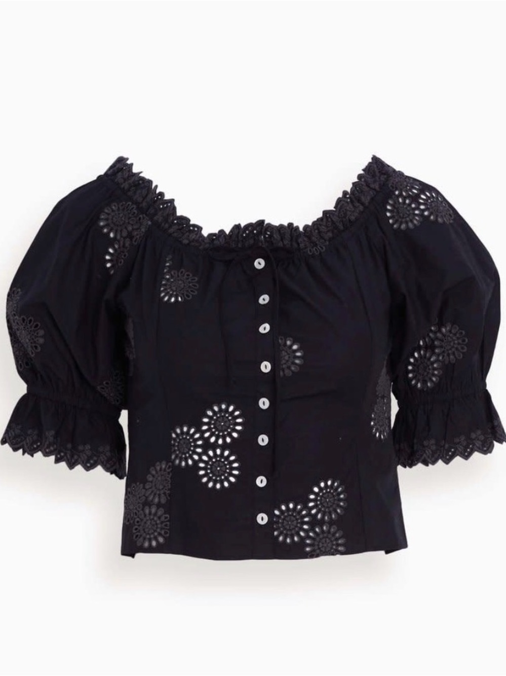 LoveShackFancy Anala Cropped Top Eyelet Blouse Size 4 - Picture 2 of 11